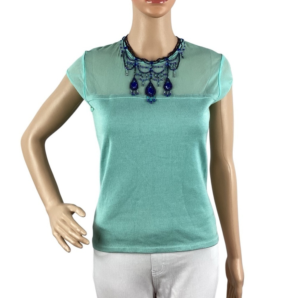 Michael Simon Vintage Beaded Top Size S Blue